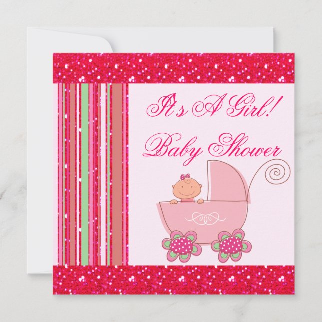 Invitación Rosa Baby Shower de la niña y de la fresa del (Anverso)