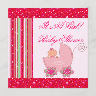 Invitación Rosa Baby Shower de la niña y de la fresa del