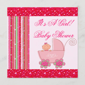 Invitación Rosa Baby Shower de la niña y de la fresa del