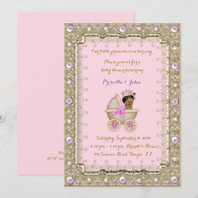 Invitación rosa Baby Shower de la princesa estadou (Anverso / Reverso)