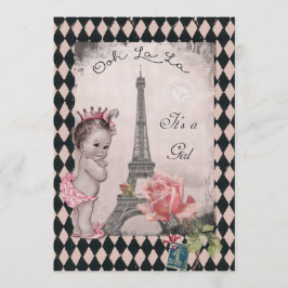 Invitación Rosa Baby Shower de la torre Eiffel