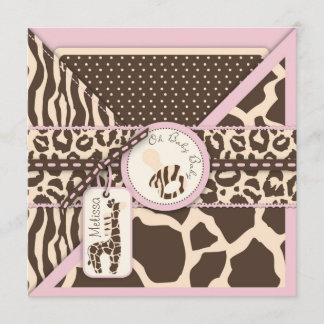 Invitación Rosa Baby Shower del safari de la jirafa