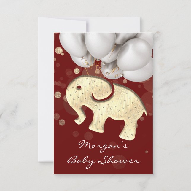 Invitación Rosa Baby Shower Elephant Gold Ballon Burgundy (Reverso)