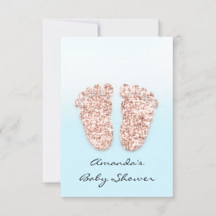 Invitación Rosa Baby Shower Feet Rubor Blue Purpurina