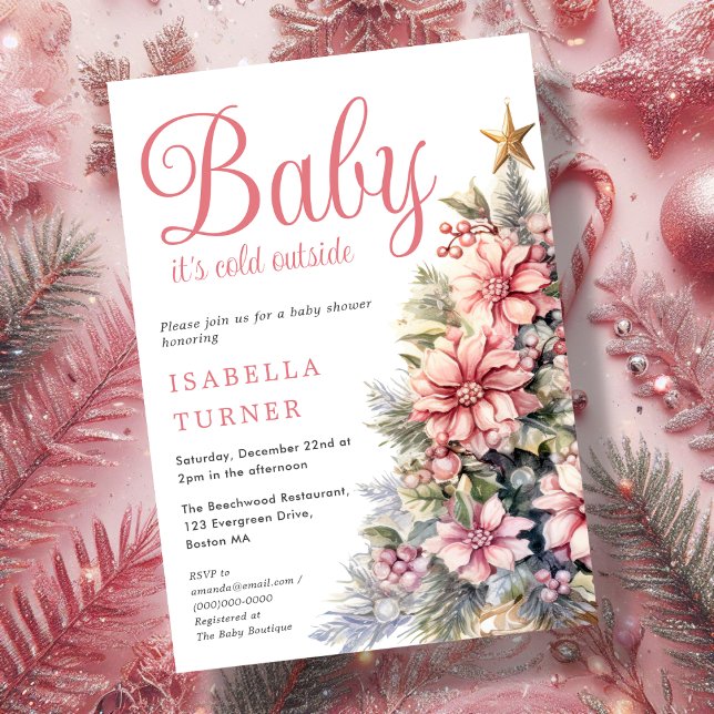 Invitación Rosa | Baby Shower navideño de invierno (Subido por el creador)