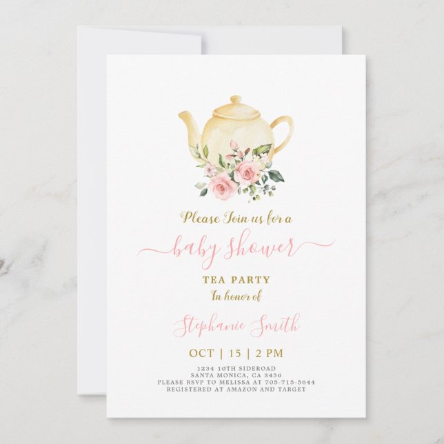 Invitación rosa Baby Shower Par-Tea (Anverso)