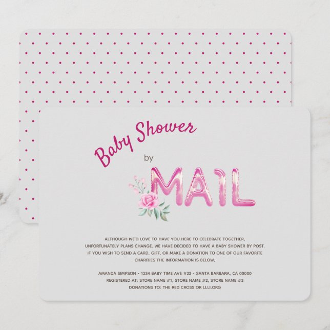 Invitación Rosa Baby Shower por correo para Chicas (Anverso / Reverso)