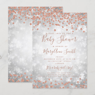 Invitación Rosa Baby Shower Silver Purpurina Gold Wonder