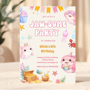 Invitación Rosa Bajo el Mar Niña Cumpleaños Tiburón Lindo