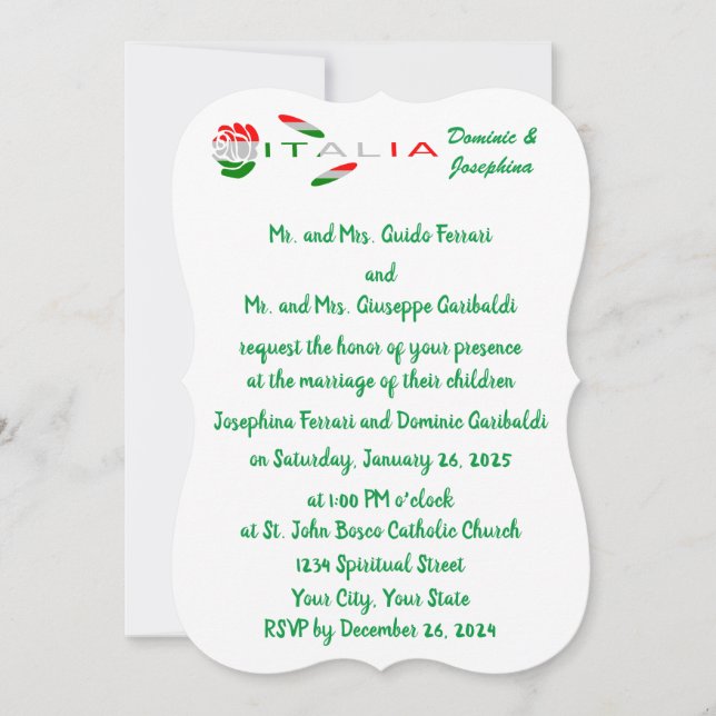 Invitación rosa bandiera italiana (Anverso)