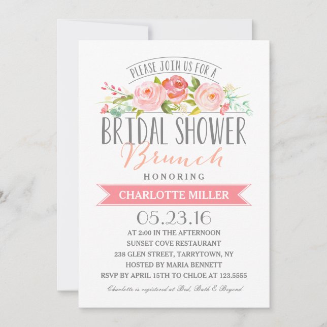 Invitación Rosa Banner Brunch Bridal Shower (Anverso)