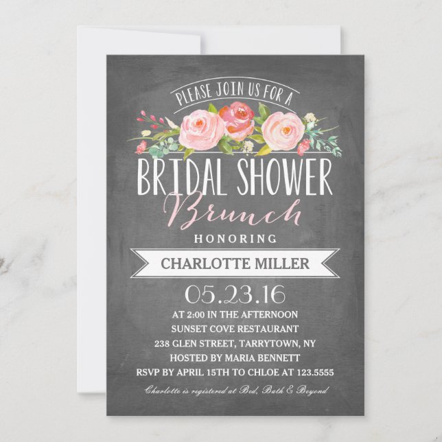Invitación Rosa Banner Brunch Bridal Shower (Anverso)