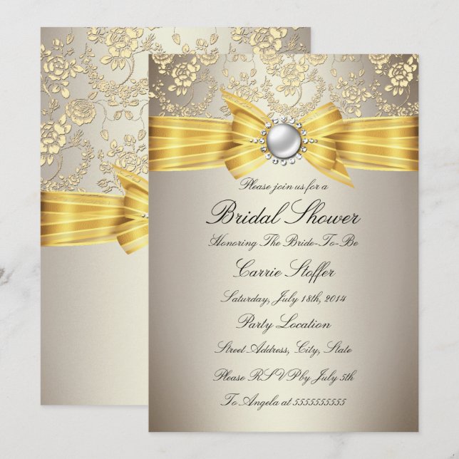 Invitación Rosa beige amarillo ducha de novia (Anverso / Reverso)