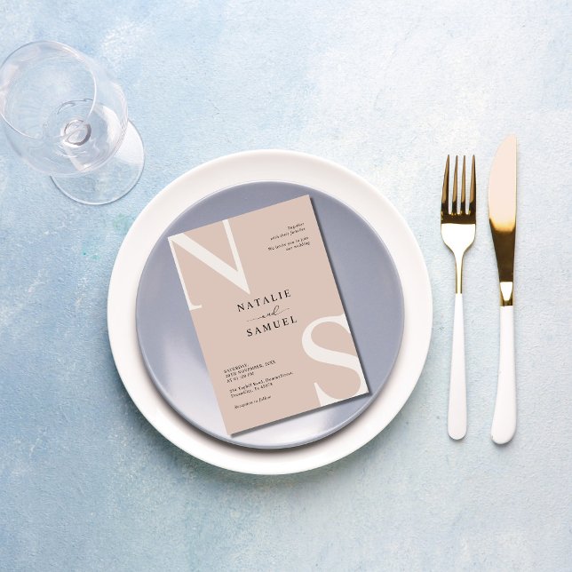 Invitación Rosa Beige Minimalista elegante negrita Boda inici (Subido por el creador)