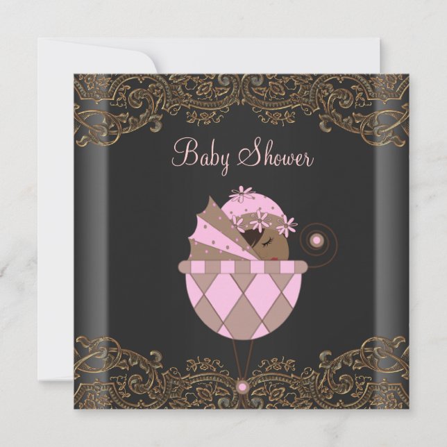 Invitación Rosa Black Gold Lace Baby Shower (Anverso)