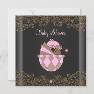 Invitación Rosa Black Gold Lace Baby Shower