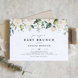 Invitación Rosa blanca acuarela e hidrangea Baby Brunch