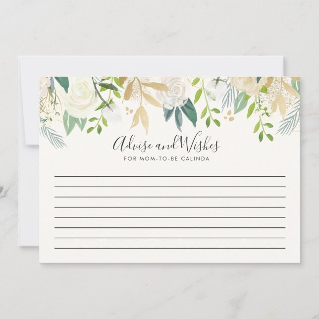 Invitación Rosa blanca | Baby Shower | consejos y deseos (Anverso)