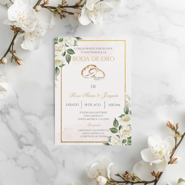 Invitación Rosa blanca Beige Boda de oro (Subido por el creador)