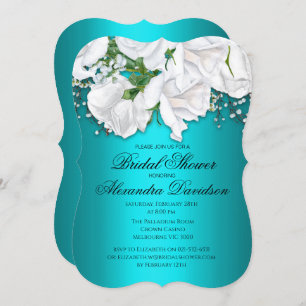 Invitación Rosa Blanca Bridal Bouquet Aqua Bridal Shower