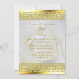 Invitación Rosa blanca con Boda de encaje dorado