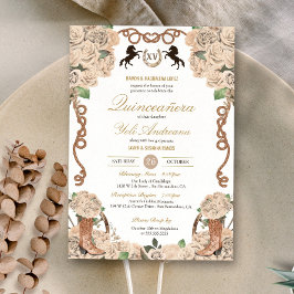 Invitación Rosa Blanca Crema Charro Occidental Quinceañera