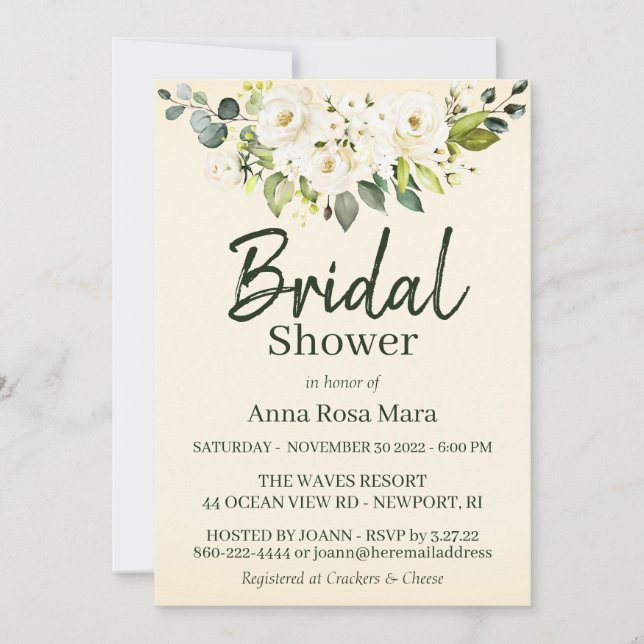 Invitación *~* Rosa blanca ducha de novia Rubor rosa (Anverso)