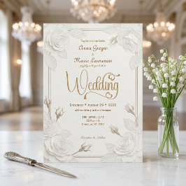 Invitación Rosa Blanca Efecto de Corte de Papel 3D Boda con D