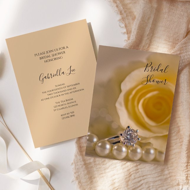 Invitación Rosa Blanca, Perlas y Ducha Bridal Ring (Subido por el creador)