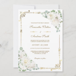 Invitación Rosa Blanca Salvia Verde Dorado Boda