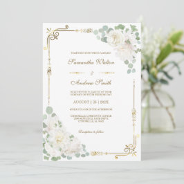 Invitación Rosa Blanca Salvia Verde Dorado Boda