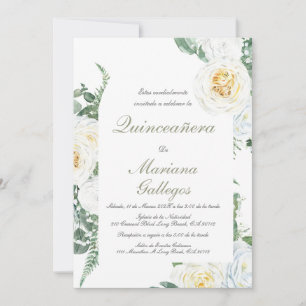 Invitación Rosa blanca verde Quinceanera