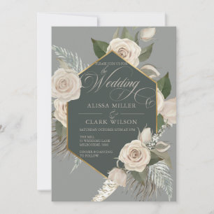 Invitación Rosa Blanca Y Boda Verde De La Selva Dorada