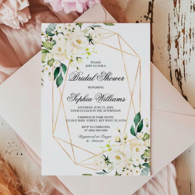 Invitación Rosa blanca y ducha de novia verde (Subido por el creador)