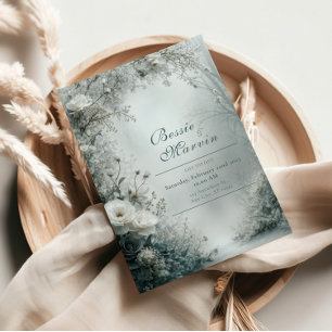 Invitación Rosa Blanca y Gris Polvoriento Boda de Invierno