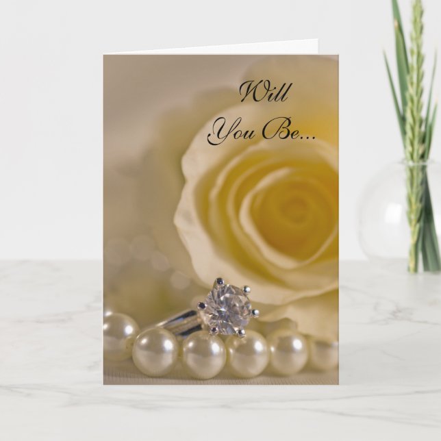Invitación Rosa Blanca y Perlas Serán Mi Novia (Anverso)