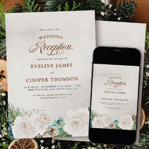 Invitación Rosa Blanca y PinoRecepción de Boda de Invierno Só