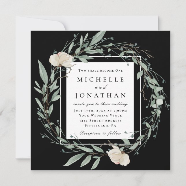Invitación Rosa blanca y verde Boda de la Biblia cristiana (Anverso)