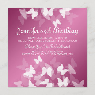 Invitación Rosa blanco de las mariposas del cumpleaños del