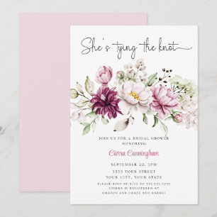 Invitación Rosa Blanco Está Atando el Nudo Floral Bridal