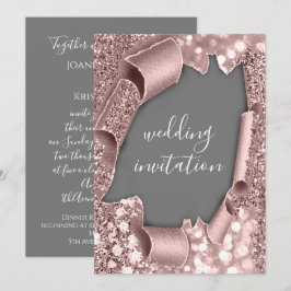 Invitación Rosa blanco gris Purpurina Boda de oro en 3D