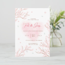 Invitación Rosa blanco lindo con Boda de ramas de Sakura