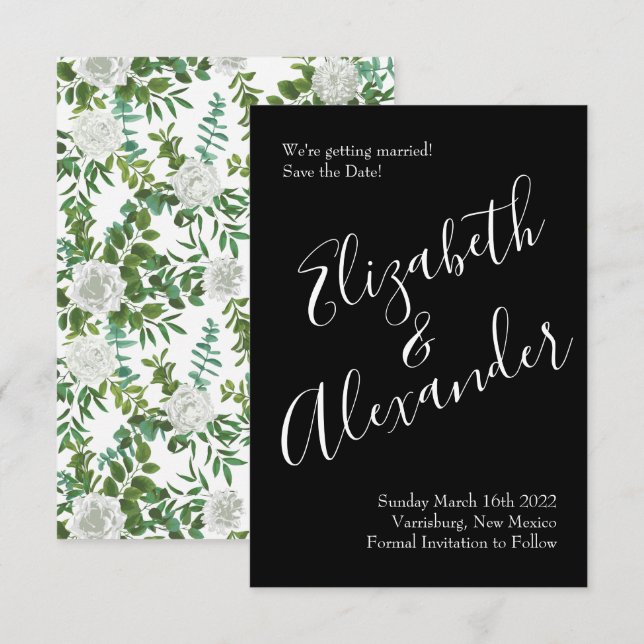 Invitación Rosa blanco negro Boda elegante moderno (Anverso / Reverso)