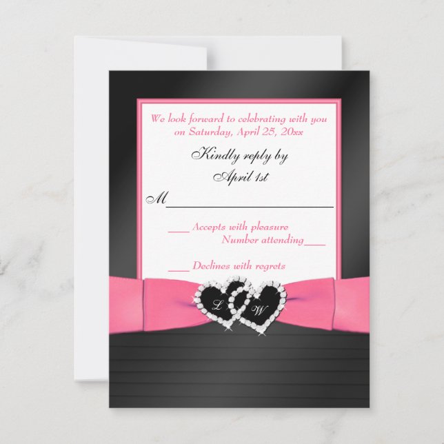 Invitación Rosa Blanco Negro Falso Pliegues Corazones Boda RS (Anverso)