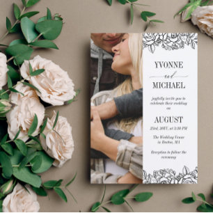 Invitación Rosa blanco negro señala foto 2 en 1 Boda