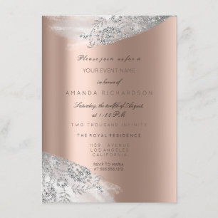 Invitación Rosa Blanco Rosado Dulce 16 Cumpleaños Nupcial Gri