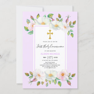Invitación Rosa blanco salvaje lavanda floral Primera Comunió