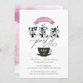Invitación Rosa blanco y negro moderno de la fiesta del té de