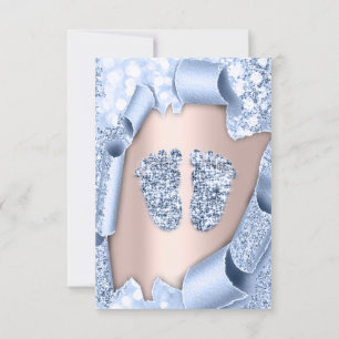 Invitación Rosa Blue Baby Shower Feet Boy Purpurina
