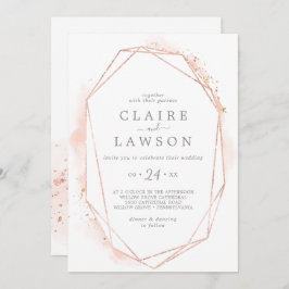 Invitación Rosa Boda Casual Geométrico de Acuarela Oro